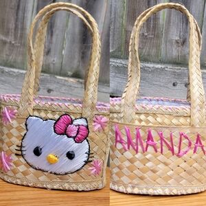 Hello Kitty Mini Purse Straw Small Tote Bag Personalized Name Amanda Pink Bow